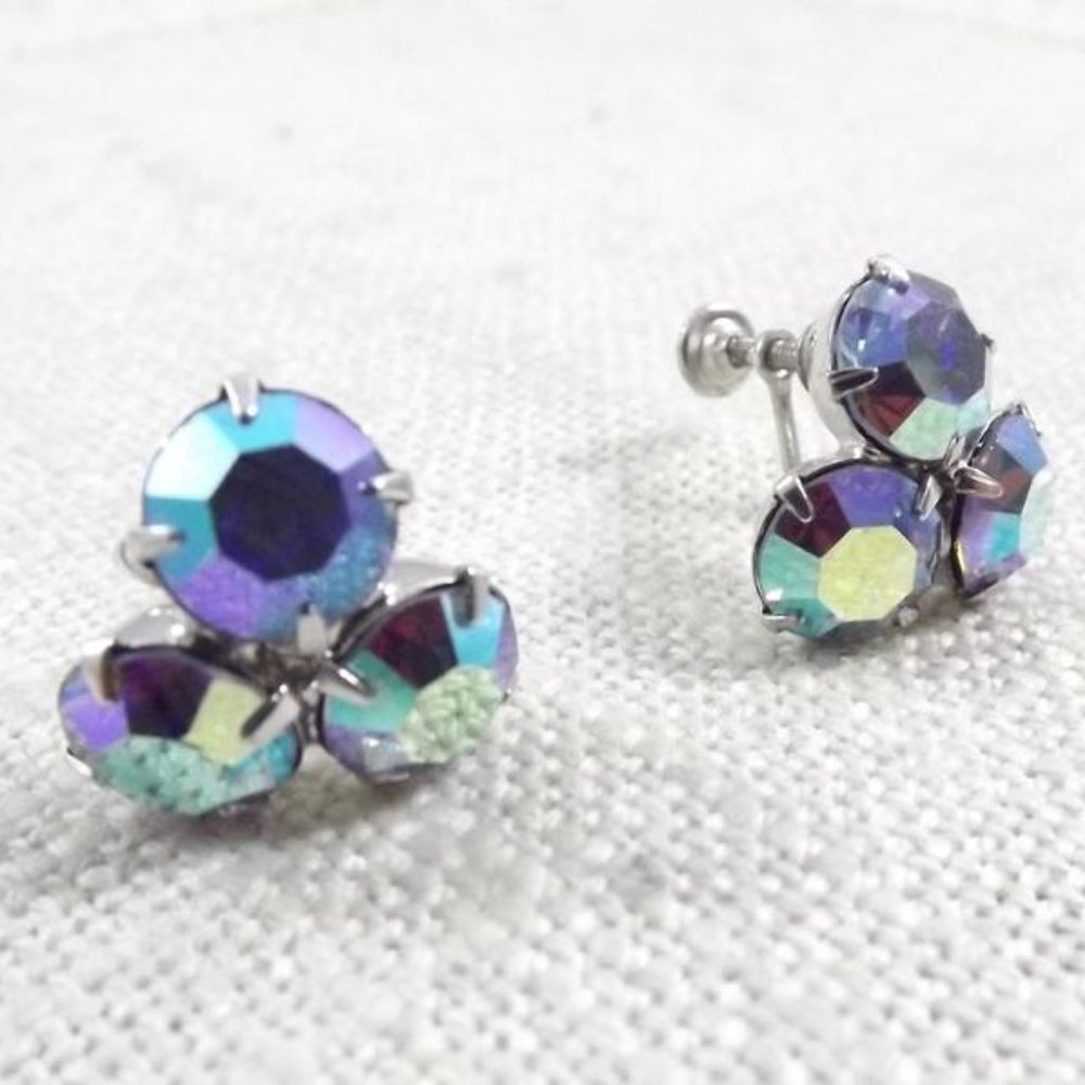 Aurora Borealis Rhinestone Screw-back Earrings